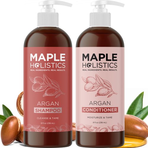 Argan Oil Shampoo and Conditioner for Dry Hair - Paraben and Sulfate Free Shampoo and Conditioner Set for Dry Hair Frizz Curl Care and Split Ends - Moisturizing Argan Shampoo and Conditioner Set