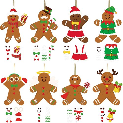 Haooryx Christmas Gingerbread Craft Kit - 61PCS Christmas Winter Gingerbread Craft Kid Christmas Arts Crafts DIY Christmas Ornaments Make Your Own Christmas Gingerbread Man Xmas Tree Class Decoration
