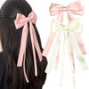 SALOCY Hair Clip - 2 Count Pink Satin Hair Ribbon Bows with Long Tail for Women Girls - Cute Hair Accessories for Hair Design