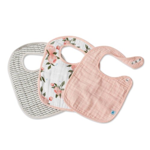 Little Unicorn Cotton Muslin Classic Bib 3 Pack– 100% Cotton – Machine Washable - Softer with Every Wash – Playful Designs - 3 Lightweight, Breathable Layers – for Boys and Girls (Watercolor Roses)