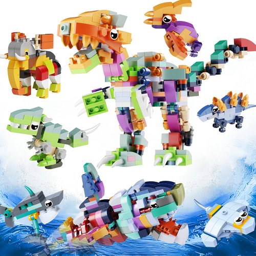 Party Favors for Kids 36 Pack Dinosaurs Building Blocks Sets, STEM Montessori Educational Gifts for Kids 4 5 6 7 8 9 10 Dinosaurs Ocean Animals Valentines Day Easter Birthday Gift
