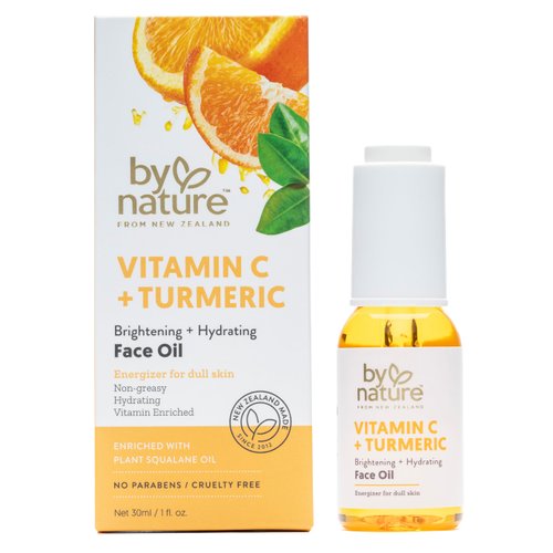 By Nature Brightening & Hydrating Face Oil - Vitamin C Oil & Turmeric Extract Enriched with Plant Squalane Oil for Face- Revitalize Dull, Tired Skin - Vitamin C Face Oil for Women and Men, 1 Fl Oz