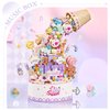 MEIEST Falls Building Blocks Rotating Music Box Set,Candy Flower Bonsai Botanical Collection with Light,Home Decor (Candy)