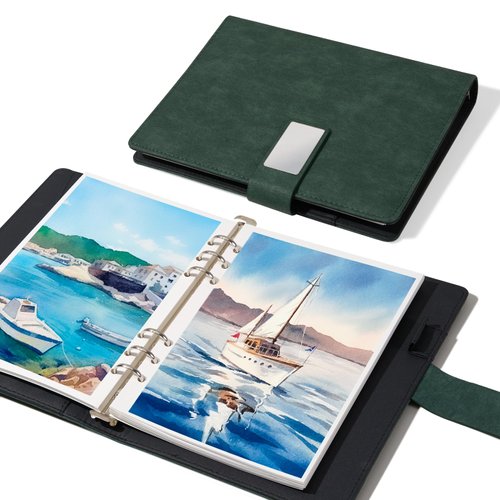 Lightwish Watercolor Sketchbook,100% Cotton Acid Free Watercolor Journal,300gsm/140lb Hot Press Watercolor Paper for Artists,Adults,Students,20 Sheets,9.25 * 6.3 Inches(Leather Green)