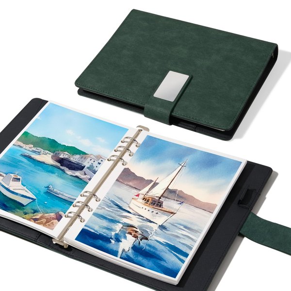 Lightwish Watercolor Sketchbook,100% Cotton Acid Free Watercolor Journal,300gsm/140lb Hot Press Watercolor Paper for Artists,Adults,Students,20 Sheets,9.25 * 6.3 Inches(Leather Green)