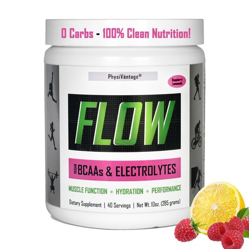 PhysiVantage Flow Electrolyte Powder + BCAAs Keto - Sugar-Free Hydration & Muscle Recovery Drink Mix | Zero-Sugar Electrolytes Powder - Vegan, No Sugar, 40 Servings Raspberry Lemonade Flavor