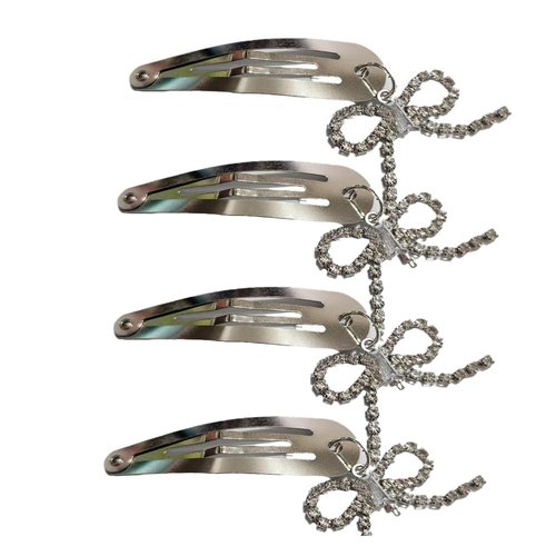 Silver Rhinestone Bow Hairpin Snap Hair Clips for Women Girls Metal Vintage Y2K Hair Barrettes Cl...