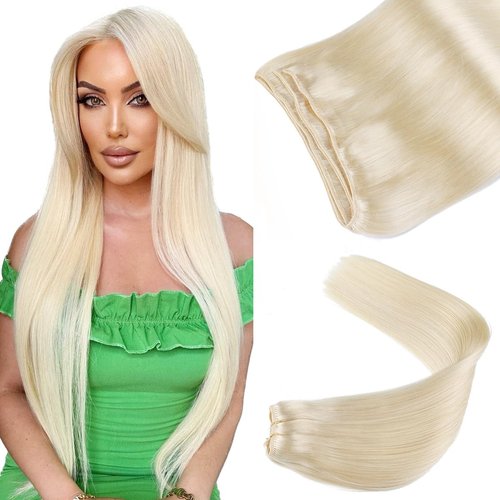 VINBAO Sew in Weft Human Hair Extensions Blonde Human Hair Weave Color 60 Platinum Blonde Weft Hair Extensions Human Hair Sew in Human Hair 16Inch 80g Double Wefted (weft#60,16'')
