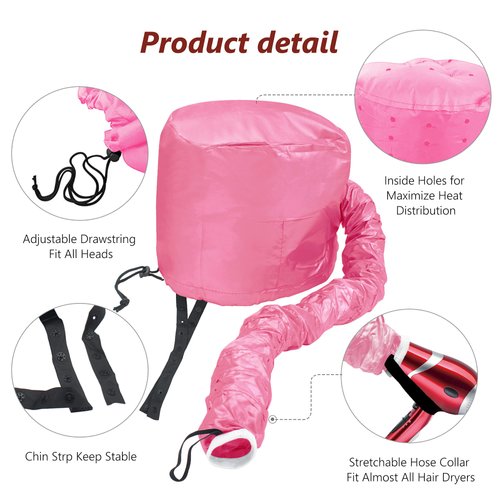 Safety Portable Hair Dryer Bonnet Attachment for Hair Styling - Deep Pink