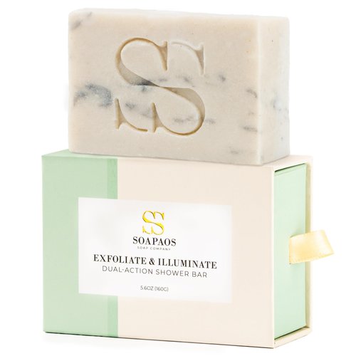 SOAPAOS Shower Bar Soap - All Natural Bath Soap -Vegan Soap- Pumice Powder, Zeolite, Kaolin Clays - Body Wash Soap Bars with Camellia and Sunflower Oils - Moisturizing, Exfoliating Bathing Soaps