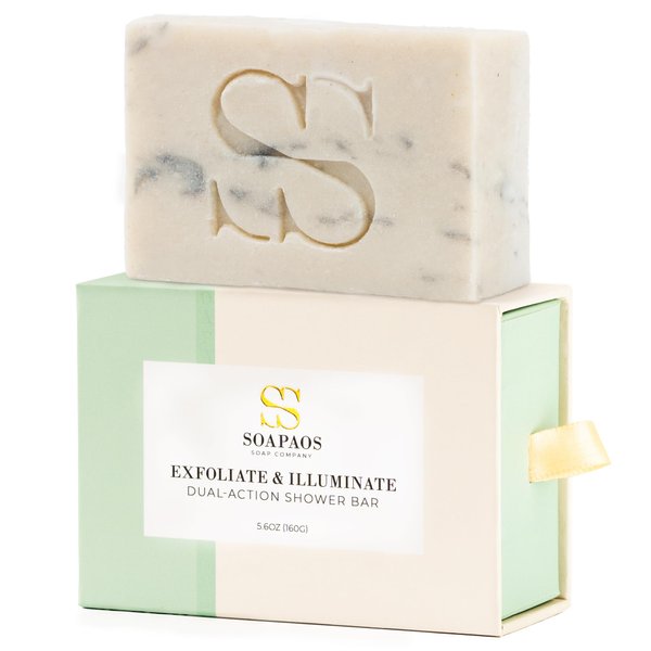 SOAPAOS Shower Bar Soap - All Natural Bath Soap -Vegan Soap- Pumice Powder, Zeolite, Kaolin Clays - Body Wash Soap Bars with Camellia and Sunflower Oils - Moisturizing, Exfoliating Bathing Soaps