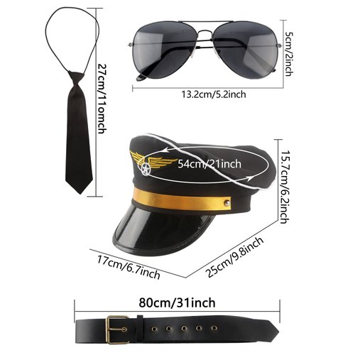 Children Pilot Costume Set Captain Uniform Dress Up for Kids Boys Halloween Cosplay Pretend Role Play Party