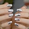 Coolnail Shiny Punk Style Metallic Light Purple False Fake Nails Metal Plating Acrylic Short Reflective Mirror Press on Nail Art Tips