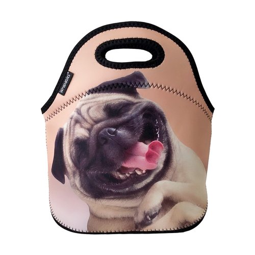 allydrew Insulated Neoprene Lunch Bag Zipper Lunch Box Tote, Happy Pug