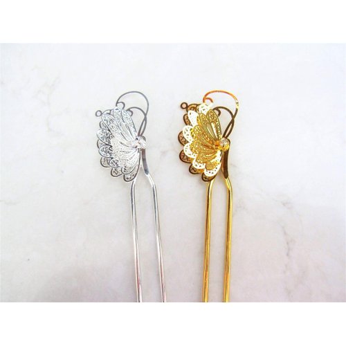 Generic Antique style silver or gold filigree butterfly hair stick pick pin with crystal (Primary color: Gold), 1 Count (Pack of 1)