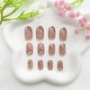 Almond Press on Nails Short Fake Nails with Floral Designs Cute Acrylic Nails Press ons Glossy Glue on Nails Nude Full Cover Artificial Stick on Nails for Women 24Pcs