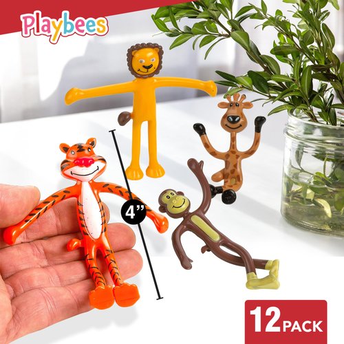 Bendable Zoo Animal Figures Toys - 12 Pack - Durable Plastic Jungle Animals Figures - Engaging & Bendable Rainforest Creature Toys - Educational Fun for Kids and Stress Relief Solution