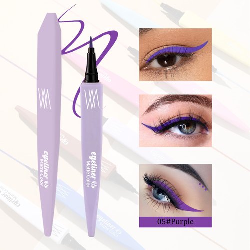 Purple Liquid Eyeliner Pen,Colored Waterline Eye Liner Waterproof Smudgeproof,High-Pigmented Long-Lasting Eyeliner,Smooth Ultra Fine Easy to Color Eye Liner Makeup Delineador De Ojos Contra El Agua-05
