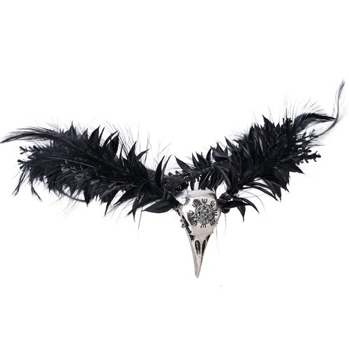 MOSTORY Handmade Black Feather Crown - Gothic Witch Headpiece Elf Raven Skull Fairy Circlet Flower Tiara for Sorcerer Ren Faire Halloween Cosplay Dark Wedding