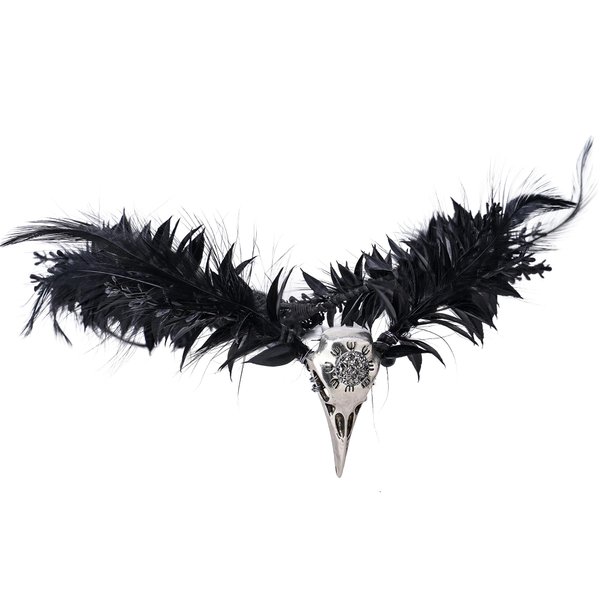 MOSTORY Handmade Black Feather Crown - Gothic Witch Headpiece Elf Raven Skull Fairy Circlet Flower Tiara for Sorcerer Ren Faire Halloween Cosplay Dark Wedding