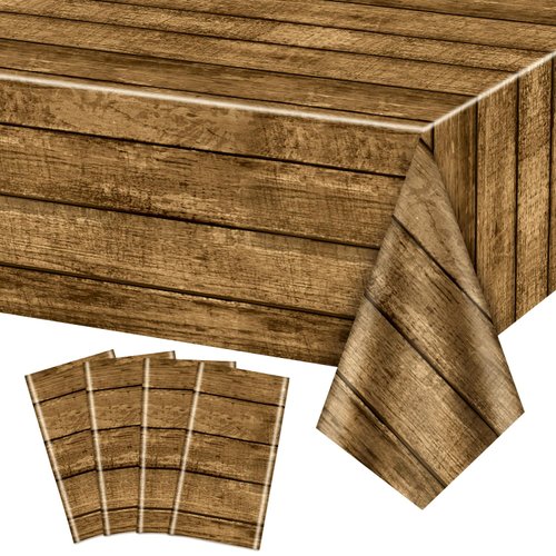 QUERICKY 4 Pack Western Party Tablecloths, 54x87'' Western Party Table Cover Plastic Disposable Wild West Wooden House Barn Door Table Covers for Western Themed Party Kids Birthday Party Decorations