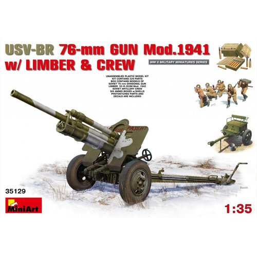 MiniArt 1:35 Scale USV-BR 76mm Gun Mod.194 with Limber and Crew Plastic Model Kit (Grey)