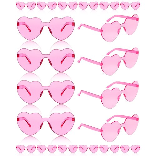 20 Pairs Heart Shaped Rimless Sunglasses Cute Candy Color Frameless Glasses Trendy Eyewear (Pink)