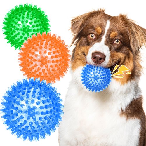 HAREDIG 2.5" Dog Toy Balls 3Pack Dog Squeaky Balls Spiky Dog Ball Dog Fetch Pool Toys for Dogs Spiky Ball Dog Toy Chew Toy for Teeth Cleaning