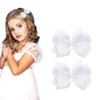 3 Inch White Hair Bow Clips for Girls - Set of 2