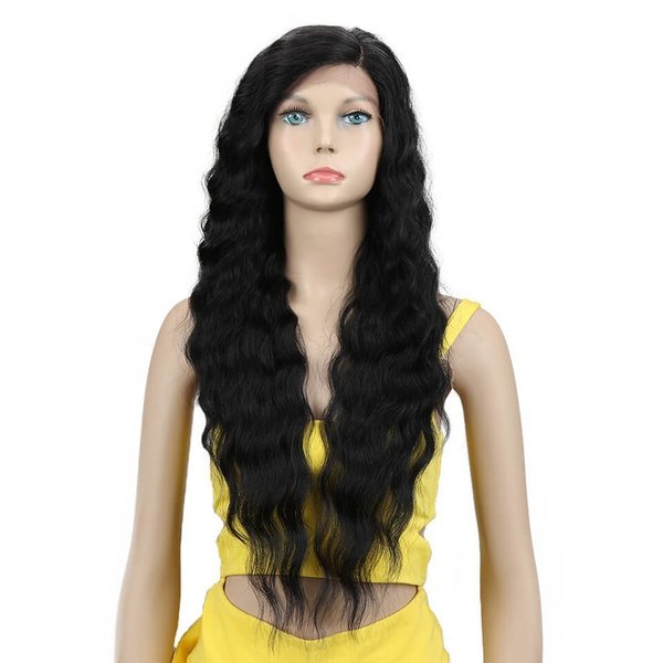 Joedir Lace Front Wigs 28" Long Curly Wavy Black Color Hight Temperature Synthetic Wigs For Black Women 130% Density Wigs 200g
