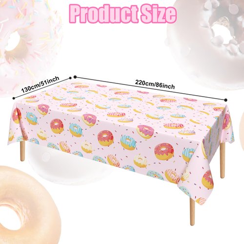 Lianxuia 3 Pcs Donut Plastic Tablecloth, 51 x 86 Inch Donut Party Table Cover, Donut Party Decorations, Suitable for Donut Theme Birthday Party Supplies