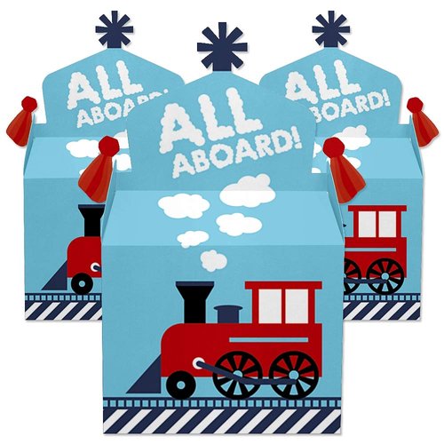 Big Dot of Happiness Railroad Party Crossing - Treat Box Party Favors - Steam Train Birthday Party or Baby Shower Goodie Gable Boxes - Set of 12