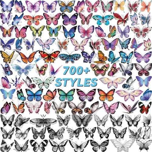 EMOME 700+ Styles Butterfly Temporary Tattoos for Women,112 Sheets Fake Tattoos That Look Real and Last Long,Waterproof Colorful Butterfly Tattoos and Arm Neck Hand Tattoo Stickers for Adults Girls