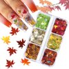 Fall Glitter Nail Sequins Maple Leaf Glitters Flakes 3D Holographic Laser Maple Leaves Shaped Nail Glitters Autumn Nail Art Stickers Decals Fall Nail Designs Sequin Confetti Glitter Leaves (6 Grids)
