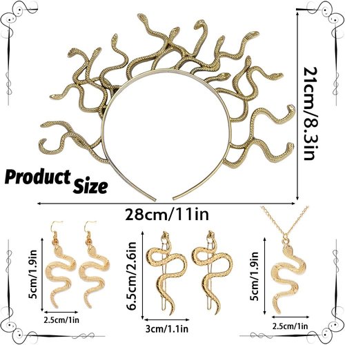 6PCS Medusa Costume Accessories Medusa Snake Headband Jewelry Set Necklace Earring Hairpin Greek Goddess Halloween Headpiece Festival Cosplay Snake Crown Party Headdress Hair Accessories for Women
