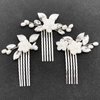 PRETTYLIFE White Flower Hair Comb 3pcs Bridal Crystal Pearls Leaf Hair Pin Pieces Accessories for Wedding Party (Silver Leaf)