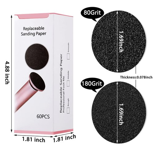 120 Pcs Replaceable Sandpaper Discs Tip 2 Toe Refill Disks Replacement Sandpaper Pad Discs Foot File Disc Callus Disks for Electric Foot File Dead Hard Skin Callus Remover (80 Grit 180 Grit)