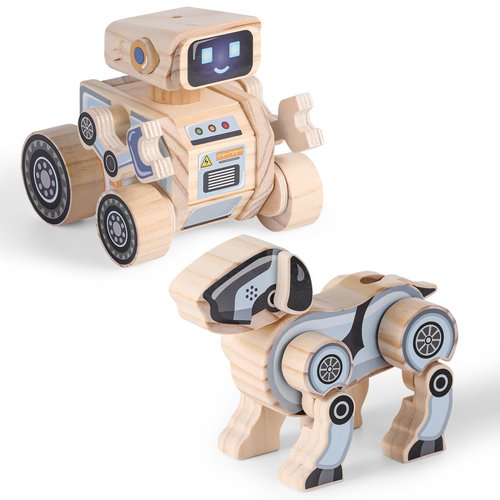 SainSmart Jr. 2-in-1 STEM Kits, Wooden Robot Assembly Toy Set, Woodworking Crafts Projects for Kids, Gift for Boys and Girls