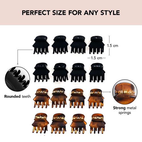 Kitsch Small Hair Clips for Women, Recycled Plastic Small Claw Clips & Mini Claw Clips for Hair, Mini Hair Clips for Thin Hair, Tiny Jaw Clip for Hair, 16 pcs (Tortoise & Black)