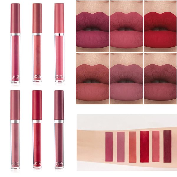Ailigeus 6Pcs Matte Lipstick Set, Matte liquid Long Lasting Wear Non-Stick Cup, Nude Waterproof Lip Gloss Makeup Kit for Girls Women, Make Up Gift Set. (Set A, 6PCS)