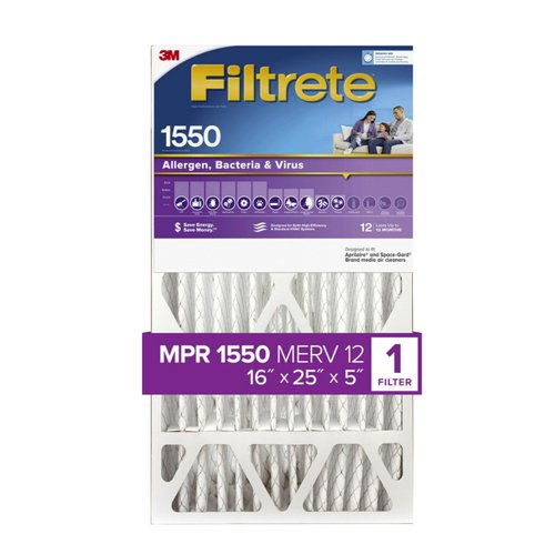Filtrete 16x25x5 AC Furnace Air Filter, MPR 1550, MERV 12, Fit Trion Air Bear Furnace, CERTIFIED Asthma & Allergy Friendly, Electrostatic Air Cleaning Filter, 1-Pack (actual size 15.75 x 24.13 x 4.88)