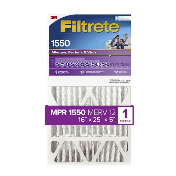 Filtrete 16x25x5 AC Furnace Air Filter, MPR 1550, MERV 12, Fit Trion Air Bear Furnace, CERTIFIED Asthma & Allergy Friendly, Electrostatic Air Cleaning Filter, 1-Pack (actual size 15.75 x 24.13 x 4.88)