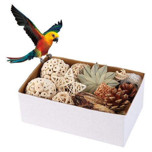 16 Pcs Bird Toys - Natural Wooden Chewing Foraging Toy for Parrot Rabbit Hamster