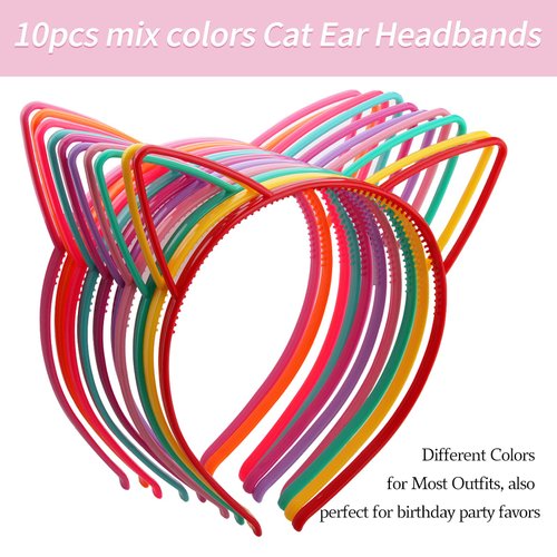 Candygirl Cat Ear Headbands, 10pcs Mix Colors Plastic Headbands for Girls Women, Hair Accessories for Daily Wearing and Party Favors