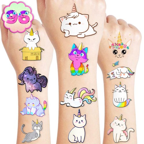 Generic Caticorn Temporary Tattoos 96PCS, Assorted Colors, Small Size, Perfect for Kids Birthday Parties