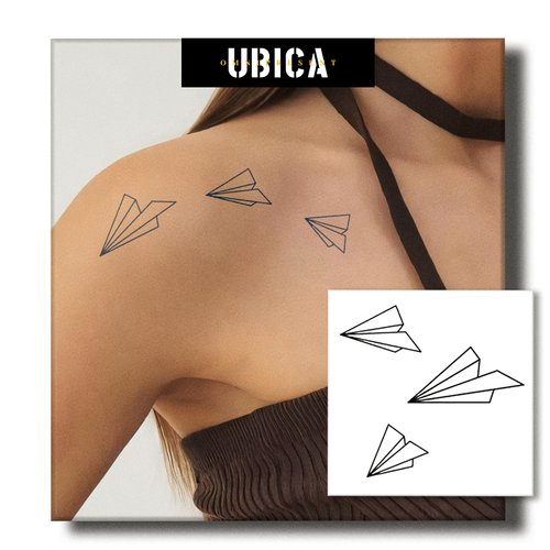 UBICA Temporary Tattoos Adult, 2 Sheets Fake Tattoos, Realistic And Long-Lasting Non-Reflective, Waterproof For 1-2 Weeks, Paper Airplane Tattoo 3x3in