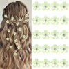 YISSION 20Pcs Mini Pearl Flower Hair Clips Cute Rhinestone Hair Pins Small Decorative Hair Clips Wedding Hair Barrettes Green Flower Hair Clips Bridal Hair Accessories for Girls Women