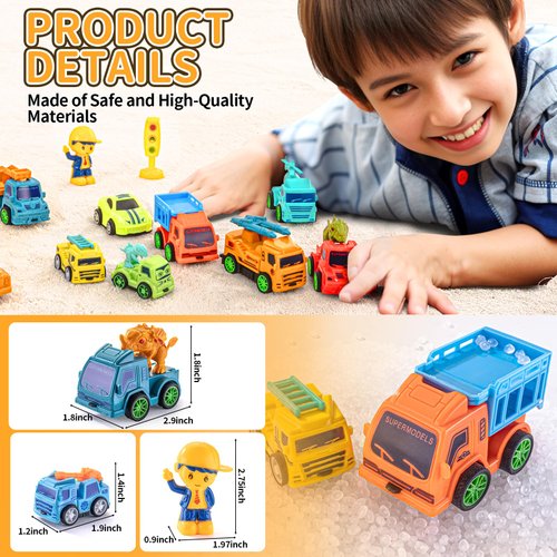 SeventhDuck Mini Cars 18PCS, Pull Back Racing Toy Car Set, Racing Toy Vehicles Mini City Cars with Roadblocks and Characters, Party Favors Birthday for Boys Girls Kids