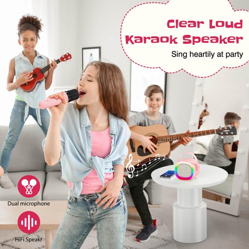 LENRUE Karaoke Machine for Kids with Wireless Microphone, 4 Magic Voices, Colorful Light, Karaoke for Girls Boys, Best Birthday Gifts for Kids 4, 5, 6, 7, 8, 9, 10, 11, 12+ (2 MIC)