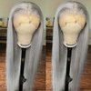 QMSSR 13X6 Lace Front Wig Long Straight Grey Synthetic Lace Front Wigs for Black Women Pre Placked Natural Hairline Heat Resistant Fiber Hair Lace Wig 24inch